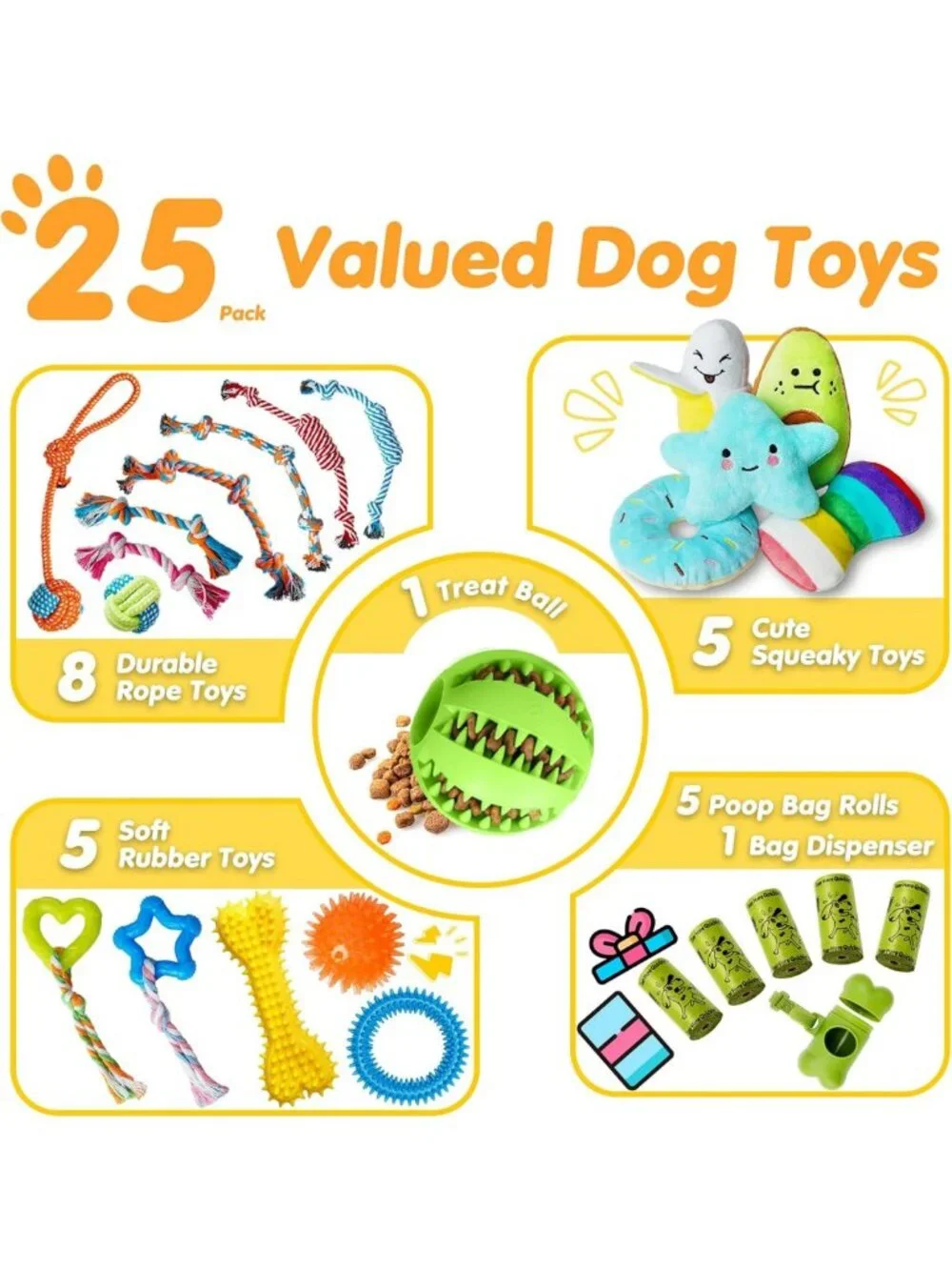 25 Pack Luxury Dog Chew Toys Set - Ropes, Treat Balls & Squeaky Toys for Puppies